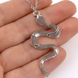 Snake Necklace Silver Serpent Trendy Stylish Statement Textured Goth Reptile Fun